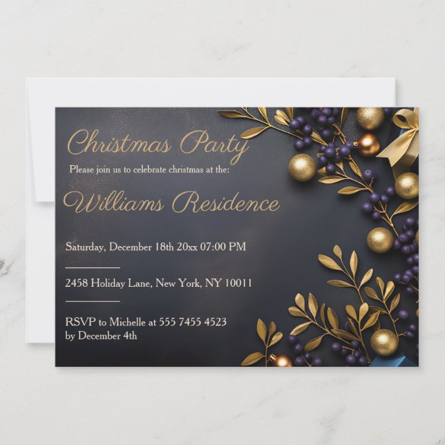 Festliche und elegante Weihnachtsfeier Party Einla Einladung (Vorderseite)