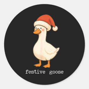 Festliche und fröhliche Gans Santa Hut Weihnachten Runder Aufkleber