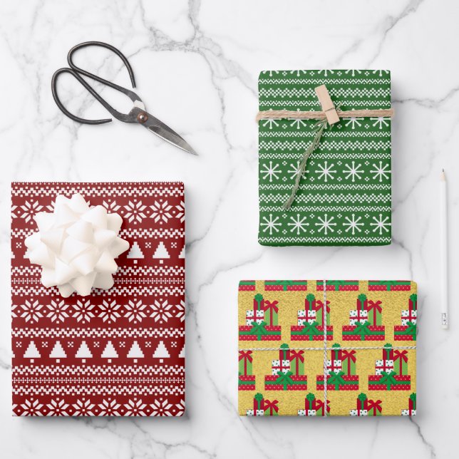 Festliche Veranstaltungen, Weihnachtsbäume und Sch Geschenkpapier Set (Vorderseite)