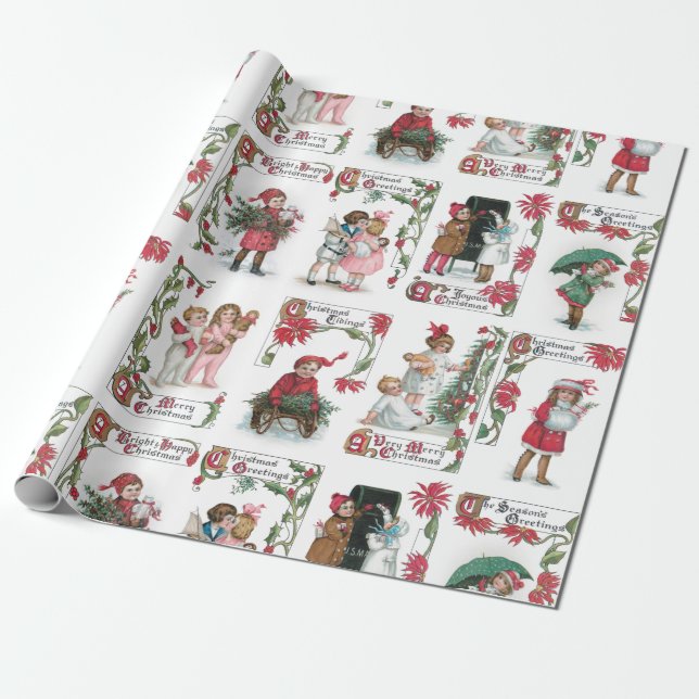 Festliche Viktorianische Kinder mit Weihnachten Geschenkpapier (Ungerollt)
