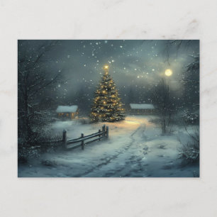 Festliche Vintage Nachtweihnachtszene Postkarte