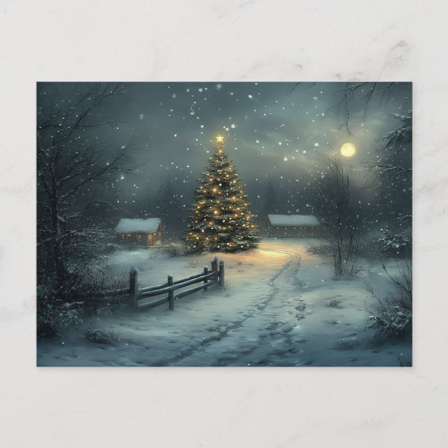 Festliche Vintage Nachtweihnachtszene Postkarte (Vorderseite)