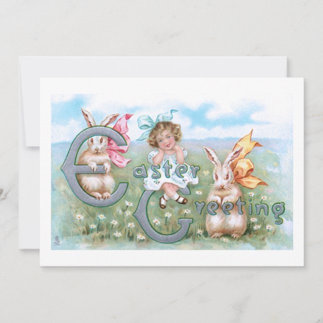 Festliche Vintage Osterbünen, Kinder & Gruß Feiertagskarte (Vorderseite)