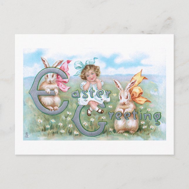 Festliche Vintage Osterbünen, Kinder & Gruß Postkarte (Vorderseite)