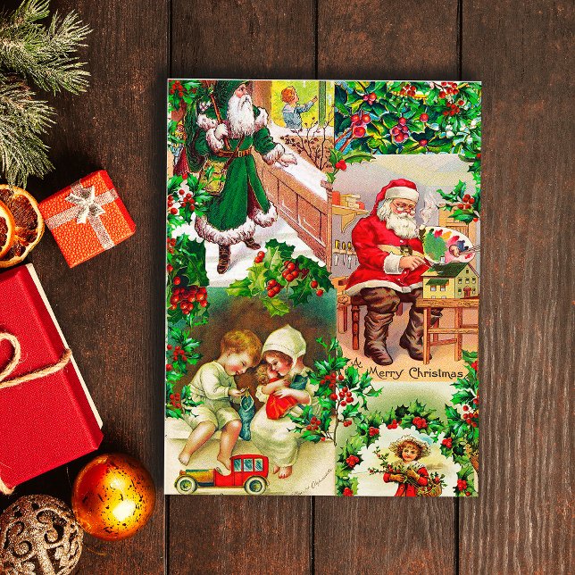Festliche Vintage Viktorianische Weihnachtsfeierta Feiertagspostkarte (Von Creator hochgeladen)