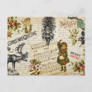 Festliche Vintage Viktorianische Weihnachtsmädchen Postkarte