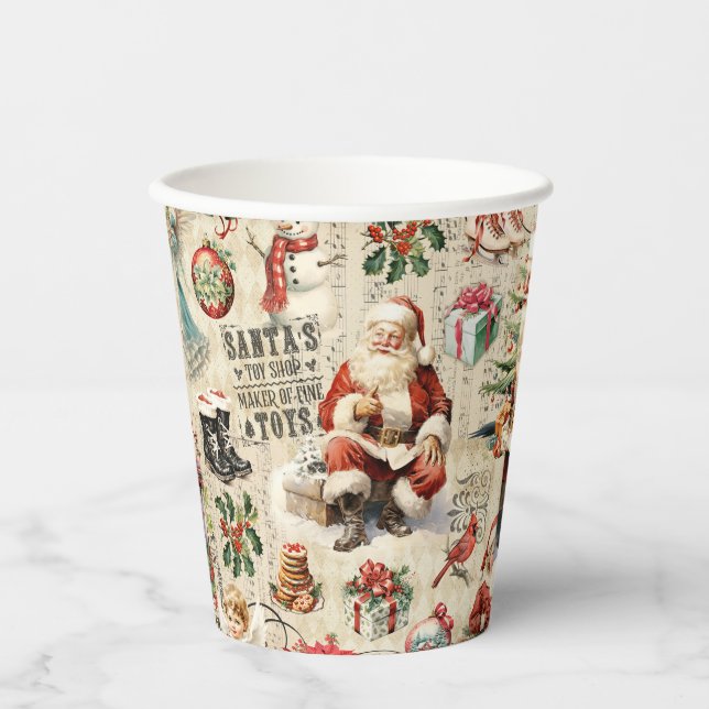 Festliche Vintage Weihnachtsfeiertage Pappbecher (Vorderseite)