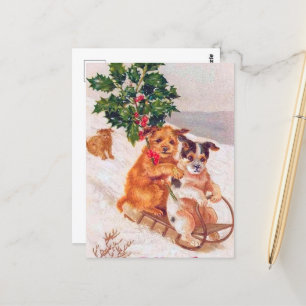 festliche vintage Weihnachtshunde Feiertag Postkarte