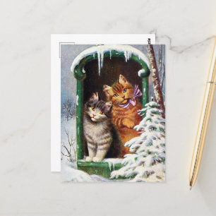 festliche vintage Weihnachtskatzen Feiertag Postkarte