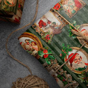 Festliche Vintage-Weihnachtsmänner in aufwendigen Geschenkpapier