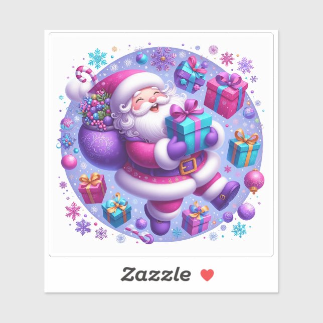 Festliche Violett Weihnachtsfreude mit Weihnachtsm Aufkleber (Blatt)
