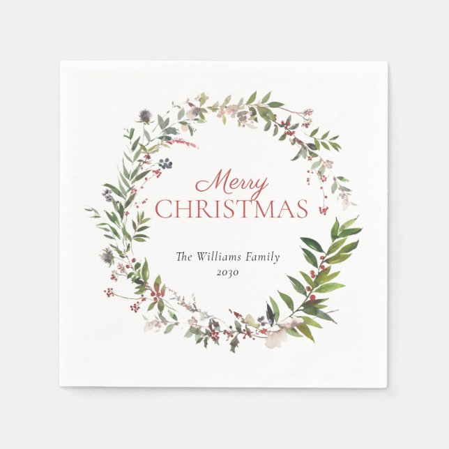 Festliche warme Winter Berry Wreath Frohe Weihnach Serviette (Vorderseite)