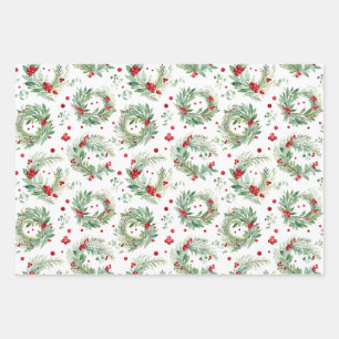 Festliche Wasserfarbe Heilige und Berries Weihnach Geschenkpapier Set