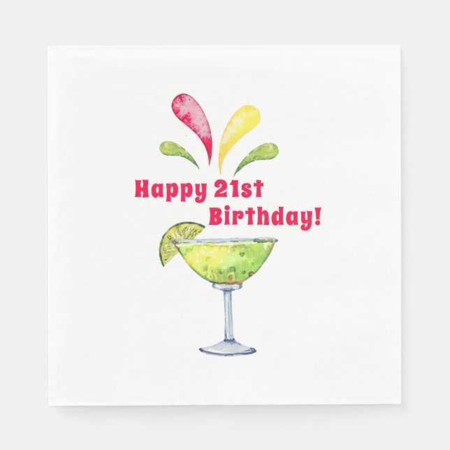 Festliche Wasserfarbe Margarita | 21. Geburtstag Serviette (Vorderseite)