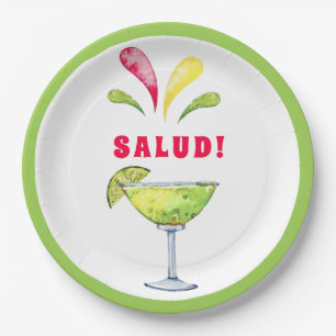 Festliche Wasserfarbe Margarita   Salud-Papierplat Pappteller
