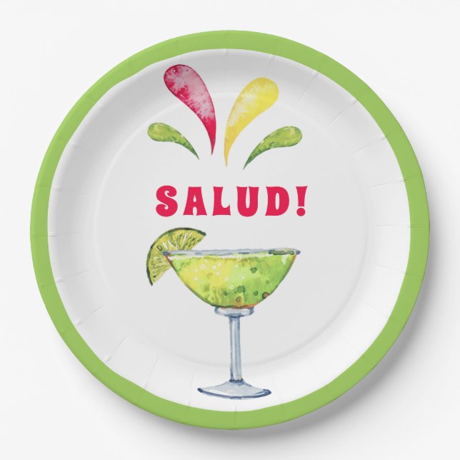 Festliche Wasserfarbe Margarita | Salud-Papierplat Pappteller (Vorderseite)