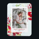 Festliche Wasserfarbe Poinsettia Foto Weihnachten Magnet<br><div class="desc">Gute Ferien! Mit diesem Foto Magneten für Blumenferien,  der Familie und Freunden einen Feiertagsjubiläum und Wünsche schenken. Es zeigt Aquarellbilder von roten Blume,  Kiefernnadeln und Grünpflanzen mit einem hellaquablauen Hintergrund. Personalisieren Sie das Foto,  indem Sie Ihren Favoriten angeben und Namen hinzufügen. Matching-Elemente sind verfügbar.</div>