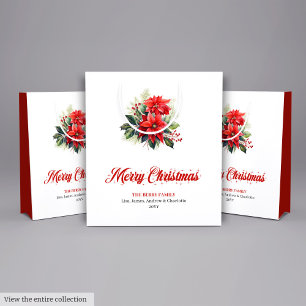 Festliche Wasserfarbe Weihnachts-Blumen-Feiertags- Mittlere Geschenktüte