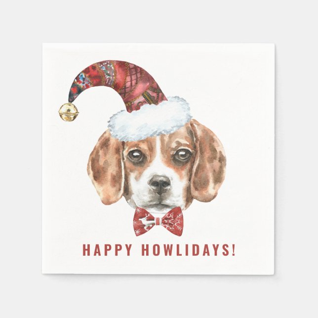 Festliche Wasserfarben Beagle Santa Happy Urlaub Serviette (Vorderseite)