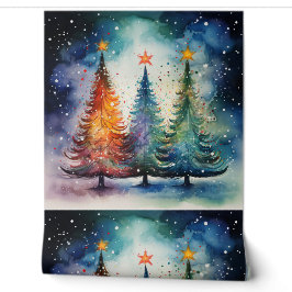 Festliche Watercolor-Winterbäume Texturiert  Tapete