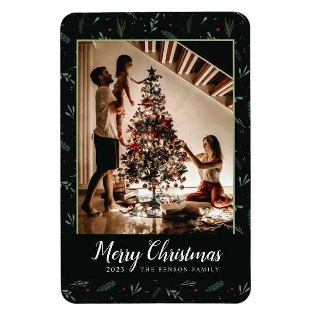 Festliche Weihnachten Blätter Berries Foto Vertika Magnet (Vertikal)