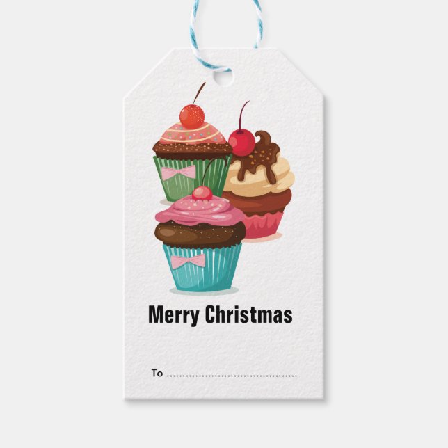 Festliche Weihnachten Cupcakes Urlaub Geschenkanhänger (Vorderseite)