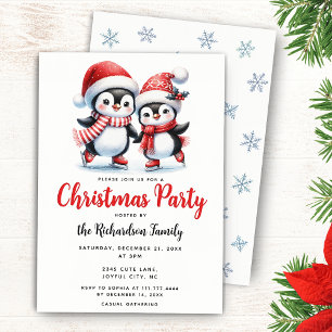 Festliche Weihnachten Niedliche Pinguine Ice Skate Einladung