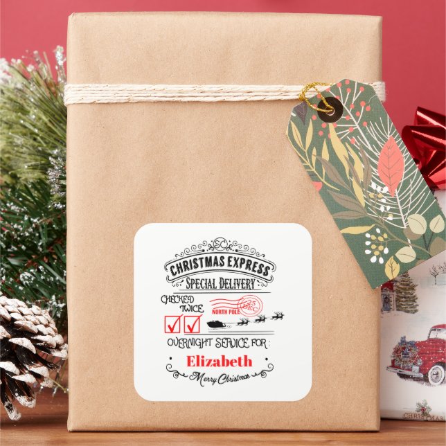 Festliche Weihnachten Nordpol-Mails Name Quadratischer Aufkleber (Feiertag)