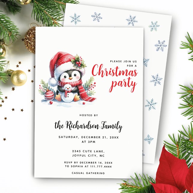 Festliche Weihnachten Party Niedlich Pinguin Weihn Einladung (Von Creator hochgeladen)