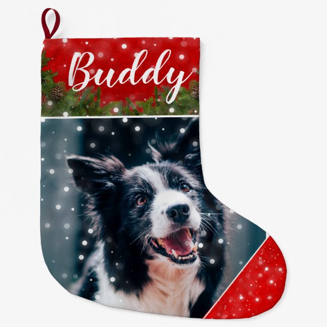 Festliche Weihnachten Personalisierte Haustiere Fo Großer Weihnachtsstrumpf (Vorderseite)