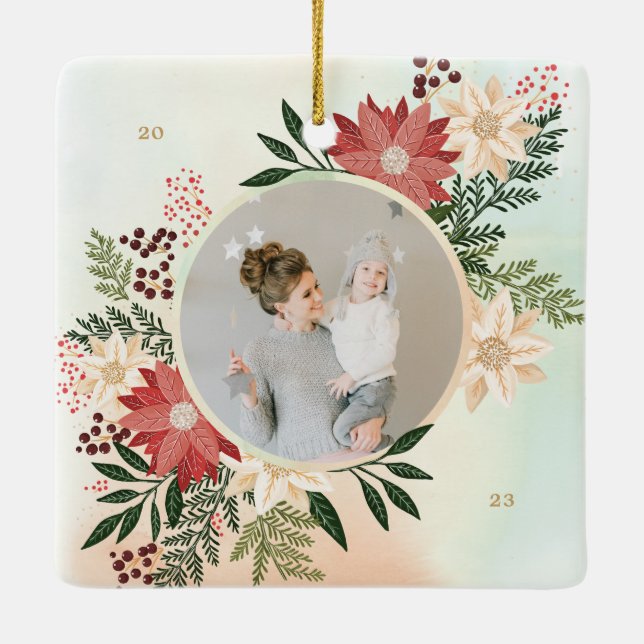 festliche Weihnachten rund um das Foto botanisch Keramikornament (Rückseite)