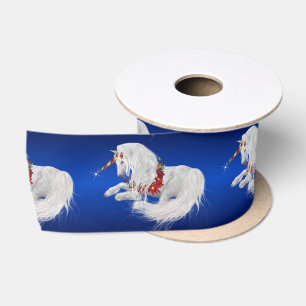 Festliche Weihnachten Unicorn Blue Ombre Satinband