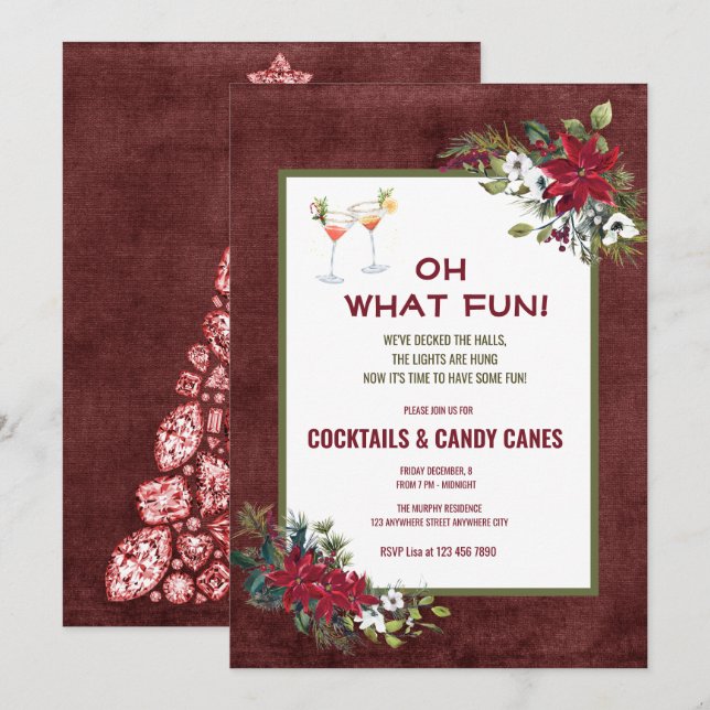 Festliche Weihnachten Wasserfarbe Cocktail Party I Einladung (Vorne/Hinten)