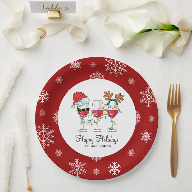 Festliche Weihnachten Wein Brillen Happy Holidays Pappteller (Hochzeit)