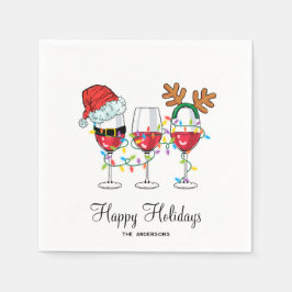 Festliche Weihnachten Wein Brillen Happy Holidays Serviette