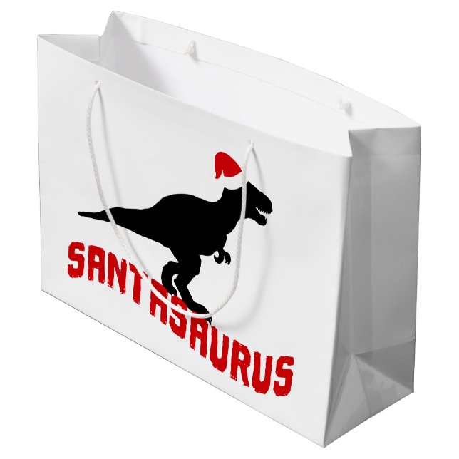 Festliche Weihnachts-Dinosaurier-Wortart Große Geschenktüte (Rückseite Schrägansicht)