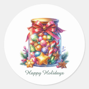 Festliche Weihnachts harte Bonbons Happy Holidays Runder Aufkleber