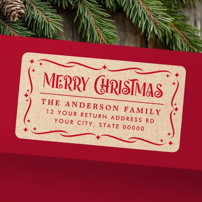 Festliche Weihnachts-Kraft-Look Rücksendeadresse Adressaufkleber (Festive Merry Christmas Kraft look return address Label)