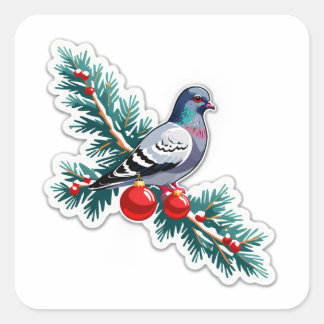 Festliche Weihnachts-Tauben-Illustration 🕊️ Quadratischer Aufkleber