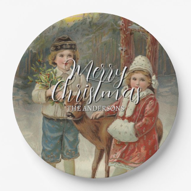 Festliche Weihnachts-Weihnachtskinder Pappteller (Vorderseite)