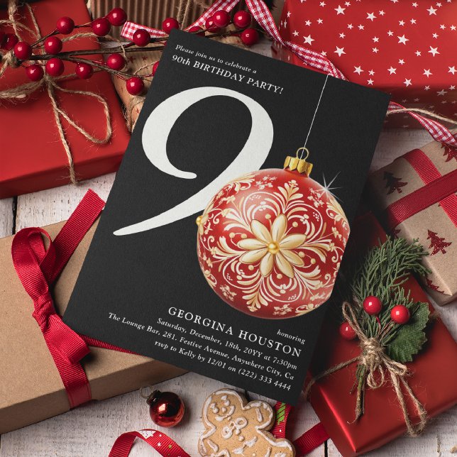 Festliche Weihnachtsbauble 90. Geburtstagsparty Einladung (Von Creator hochgeladen)