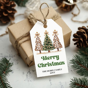 Festliche Weihnachtsbäume Aquarell Namens Geschenk Geschenkanhänger