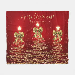 Festliche Weihnachtsbäume Gold Rot mit Schleifen Fleecedecke