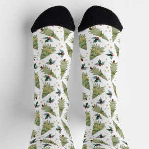 Festliche Weihnachtsbaumen Wasserfarbe Holly Muste Socken