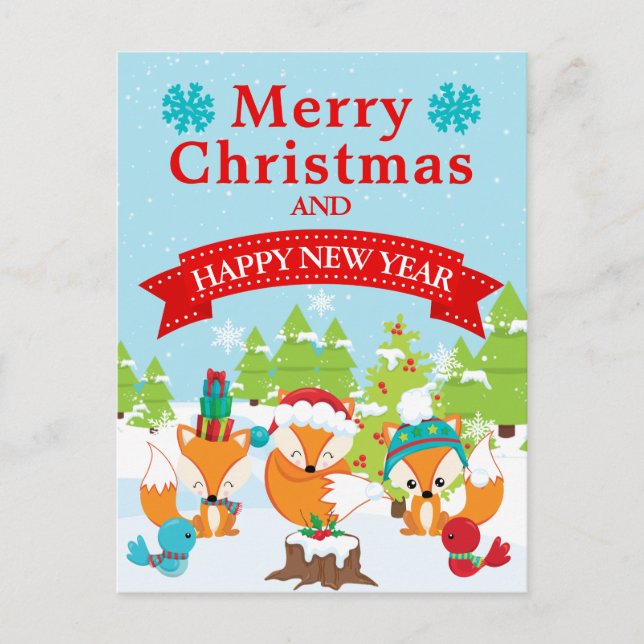 Festliche Weihnachtsbaumfreunde Feiertagspostkarte (Vorderseite)