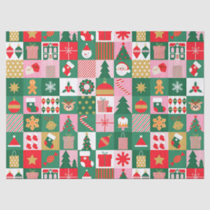 Festliche Weihnachtscollage mit Geschenken, Bäumen Seidenpapier