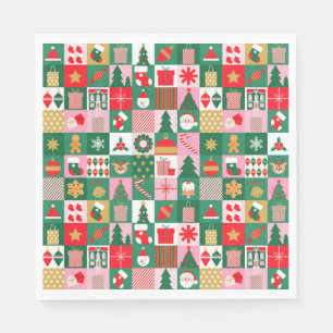Festliche Weihnachtscollage mit Geschenken, Bäumen Serviette
