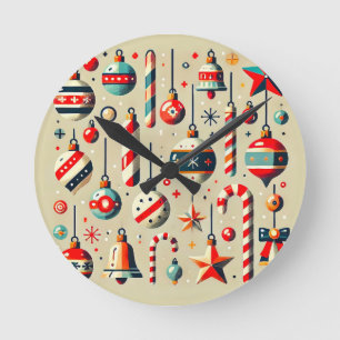 Festliche Weihnachtsdekorationen mit Ornamenten Runde Wanduhr