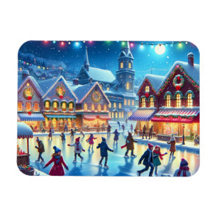 Festliche Weihnachtseislaufszene Magnet