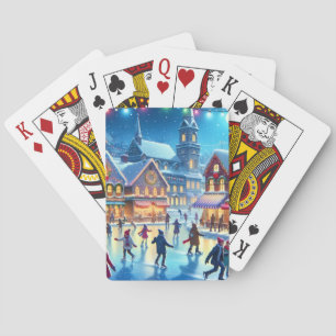 Festliche Weihnachtseislaufszene Spielkarten
